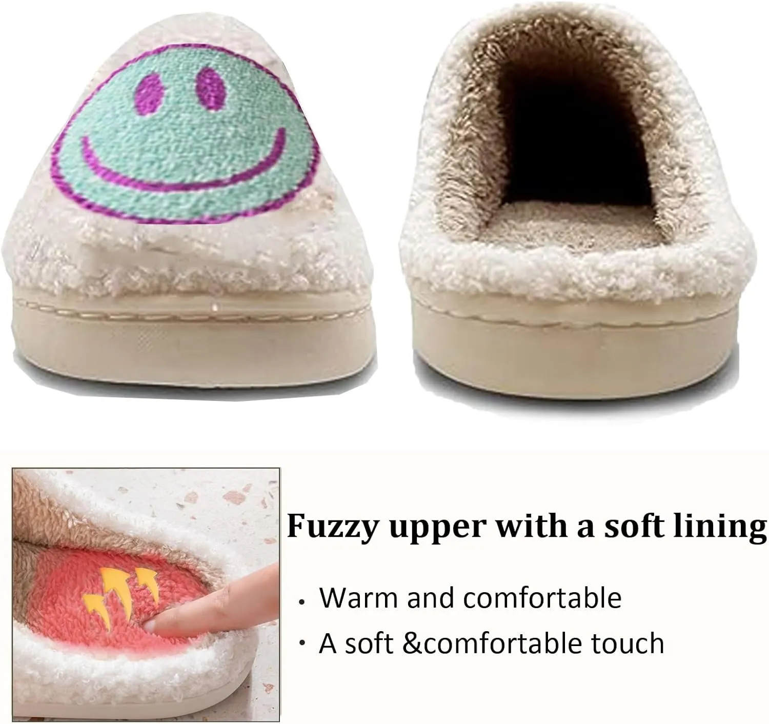 Cute House Slippers for Women Men with Memory Foam Retro Happy Face Cozy Indoor Outdoor Fuzzy Plush Shoes