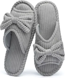 Cute Slippers for Women Indoor and Outdoor Cozy Soft Bow Open Toe Womens Slippers with Memory Foam Anti-Skid Sole Slides Spa Birthday Gifts for Women Mom Her Ladies Bridesmaid