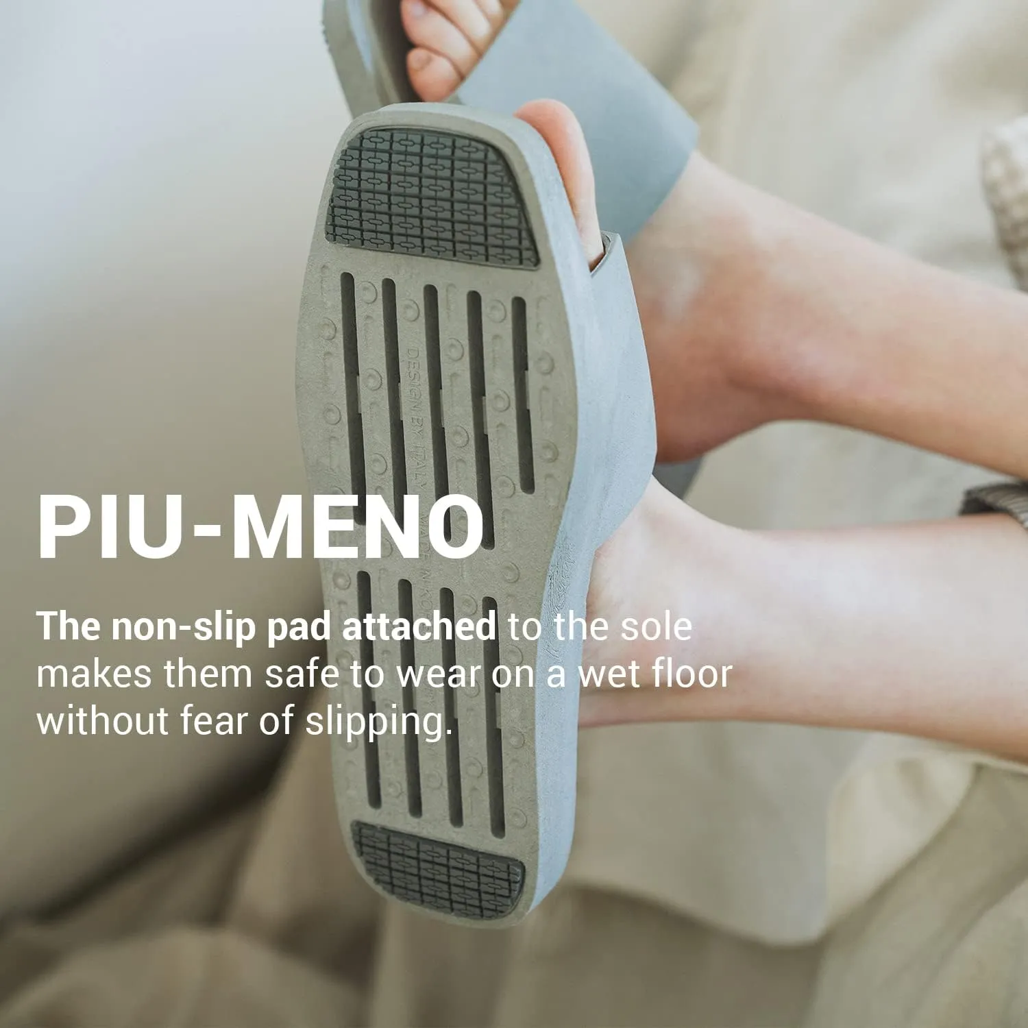 DEARCUS Shower Slippers with Comfortable Anti Slip Pad - Quick Drying Slippers with Drainage Holes  Non Slip Thick Sole Sandals  Open Toe Home Slippers  Piu Meno, Deep Grey