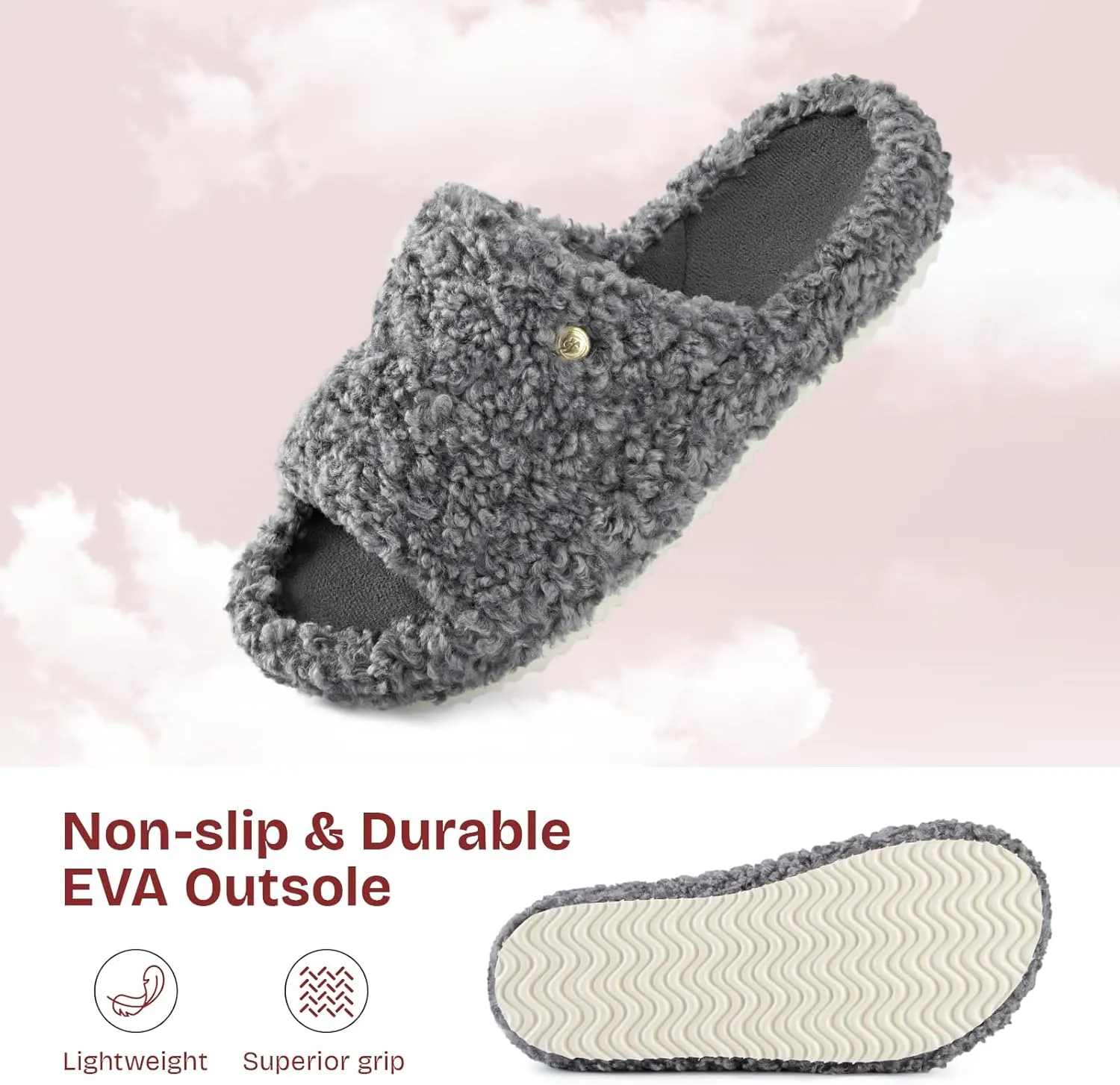 EverFoams Women's Fashionable Open-toe Slippers with Cozy Plush Non-Slip Sole
