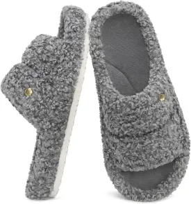 EverFoams Women's Fashionable Open-toe Slippers with Cozy Plush Non-Slip Sole
