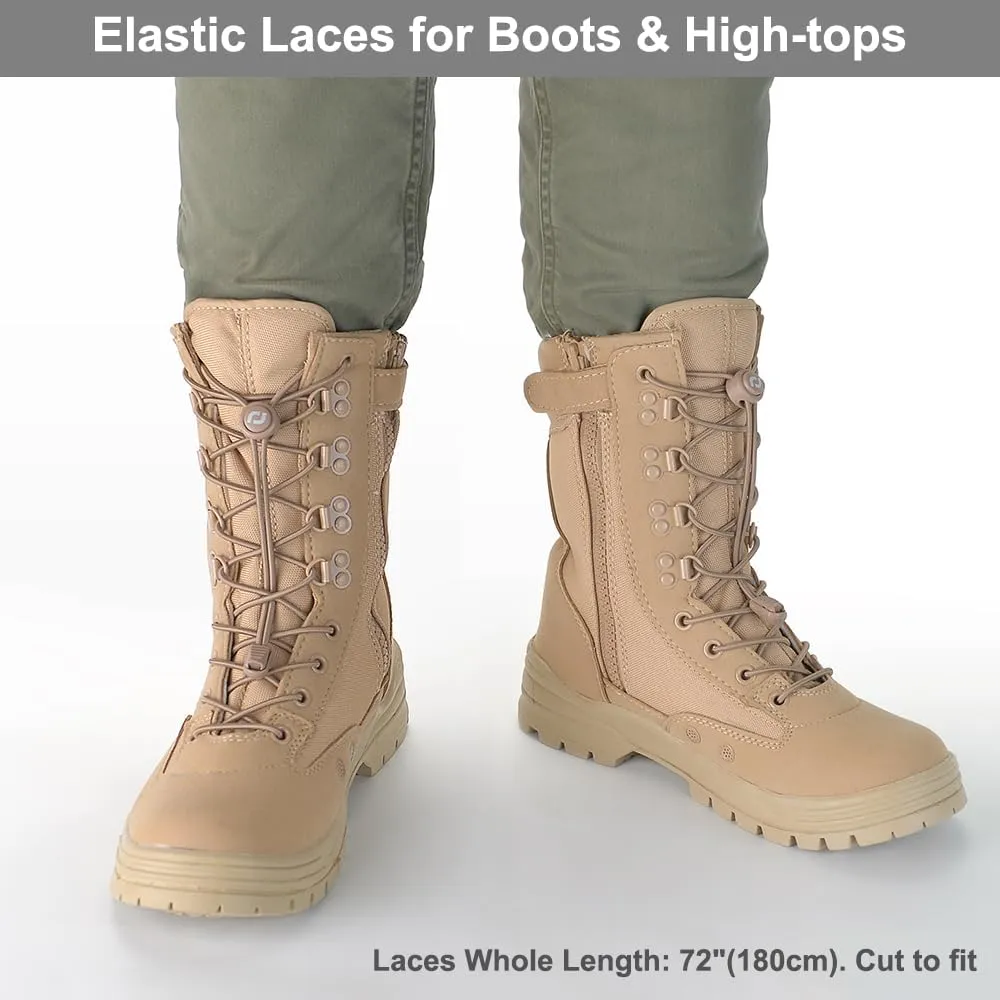 Extra Long No Tie Shoelaces - Elastic Tieless Round Boot Laces for Hiking Shoes, Work Boots and Running Sneakers