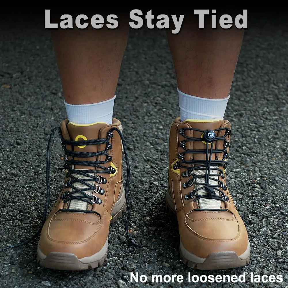 Extra Long No Tie Shoelaces - Elastic Tieless Round Boot Laces for Hiking Shoes, Work Boots and Running Sneakers