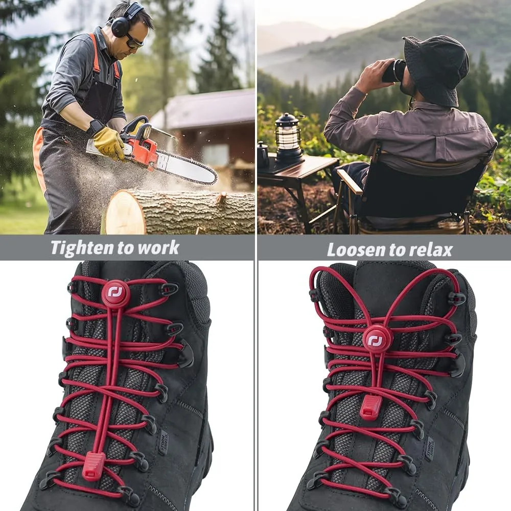 Extra Long No Tie Shoelaces - Elastic Tieless Round Boot Laces for Hiking Shoes, Work Boots and Running Sneakers