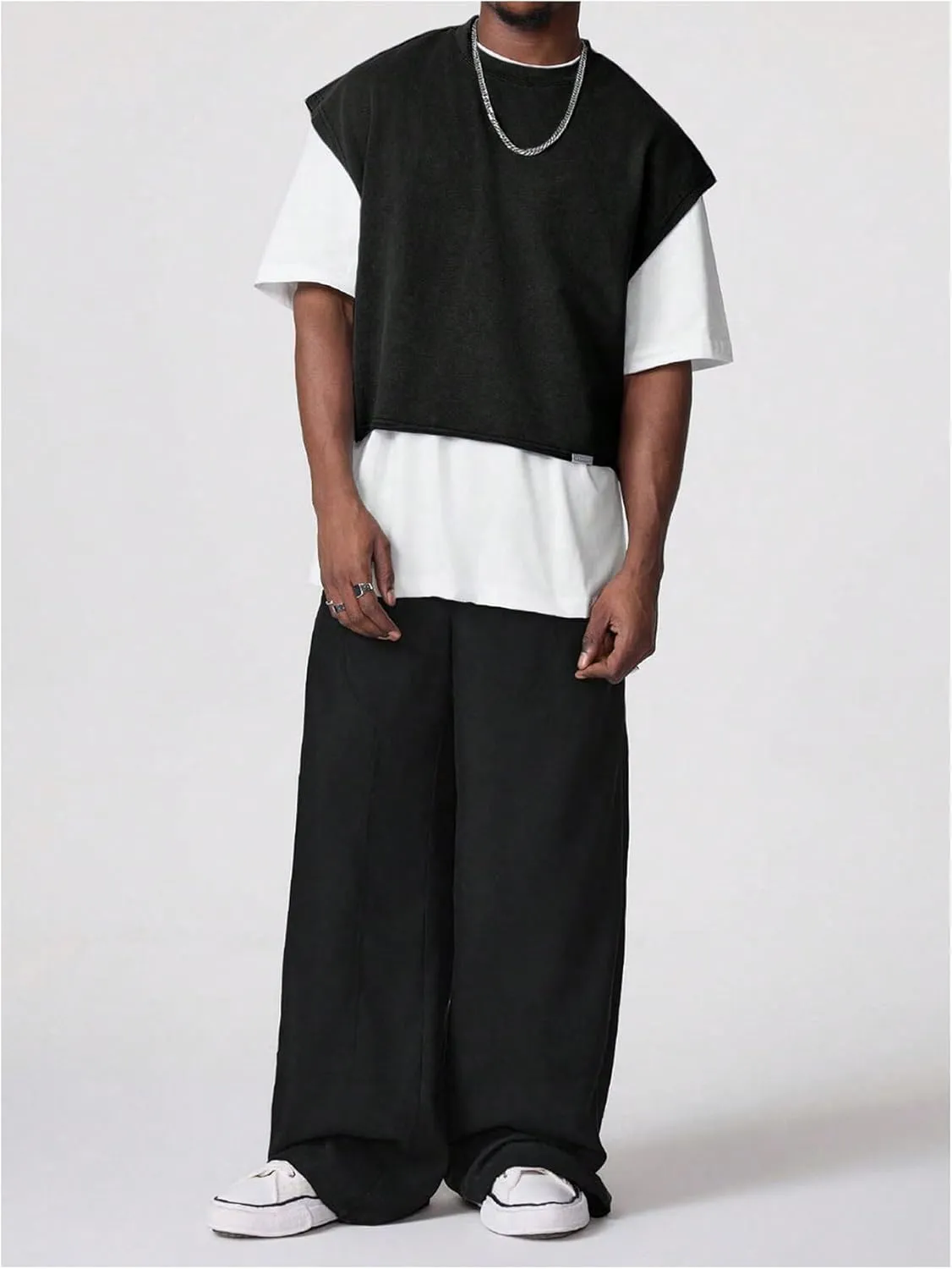 GORGLITTER Men's Dolman Sleeve Crop Vest Top T Shirts Crewneck Loose Pullover Tank Tops