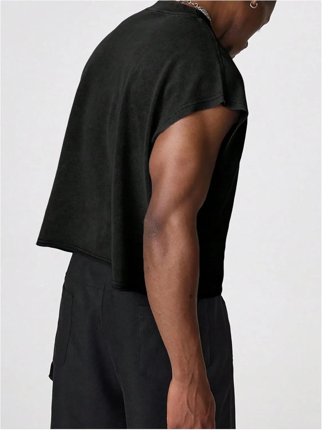 GORGLITTER Men's Dolman Sleeve Crop Vest Top T Shirts Crewneck Loose Pullover Tank Tops
