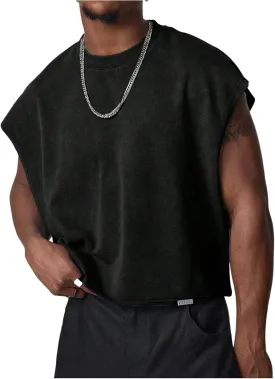 GORGLITTER Men's Dolman Sleeve Crop Vest Top T Shirts Crewneck Loose Pullover Tank Tops