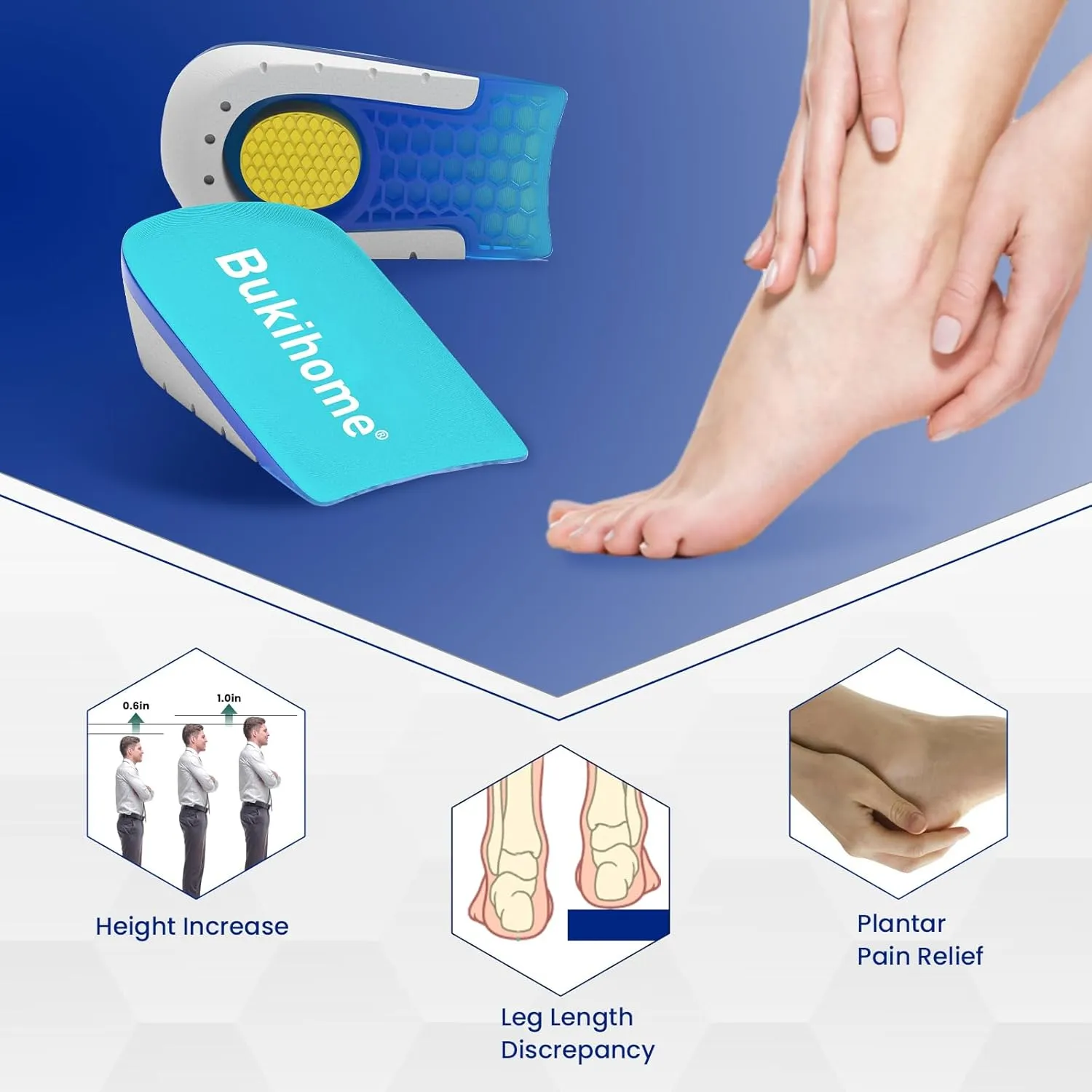 Heel Lifts for Pain Relief - Bukihome Heel Pads Achilles Tendonitis, Leg Length Discrepancy - Heel Cups Plantar Fasciitis, Height Increase Shoe Insoles for Men Women - 0.6" Height, Small (1 Pair)