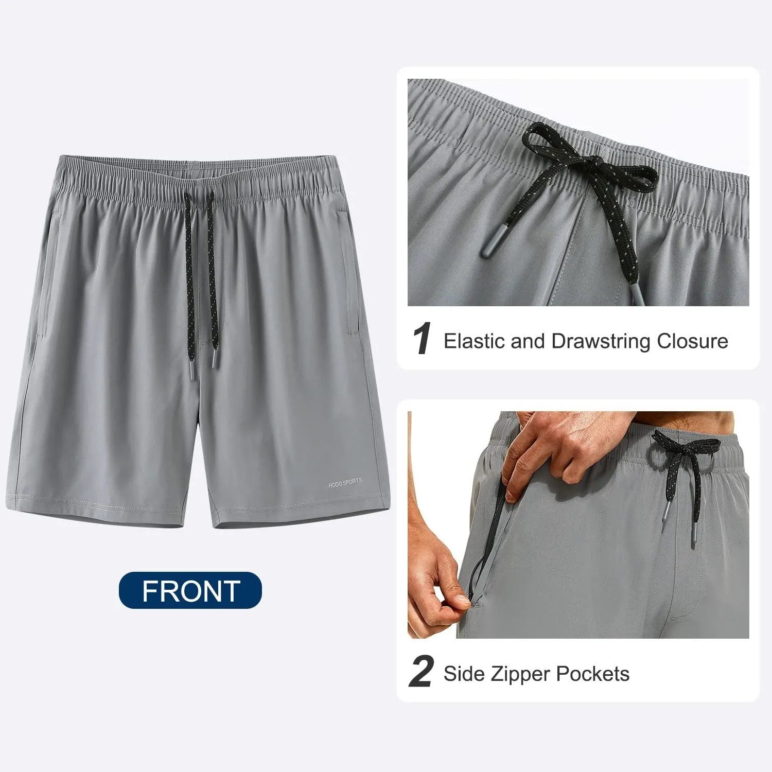 HODOSPORTS Mens Swimsuit Trunks 7" Quick-Dry Swim Shorts with Compression Liner and Zipper Pockets