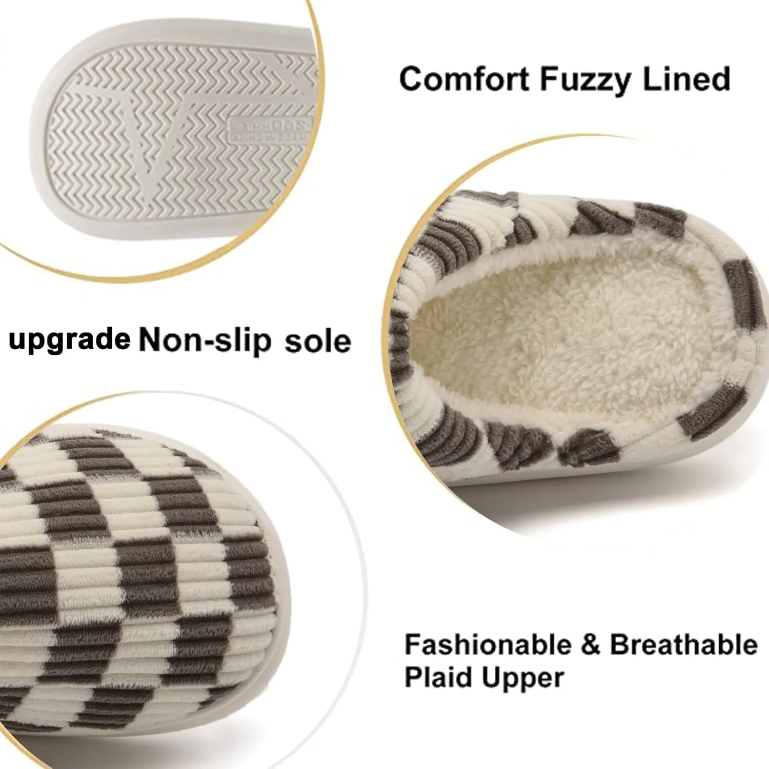 House Slippers for Woman Men, Womens Slippers on Fuzzy House Shoes Memory Foam Checkered Scuff Outdoor Indoor Warm Plush Bedroom Shoes with Faux Fur Lining Size