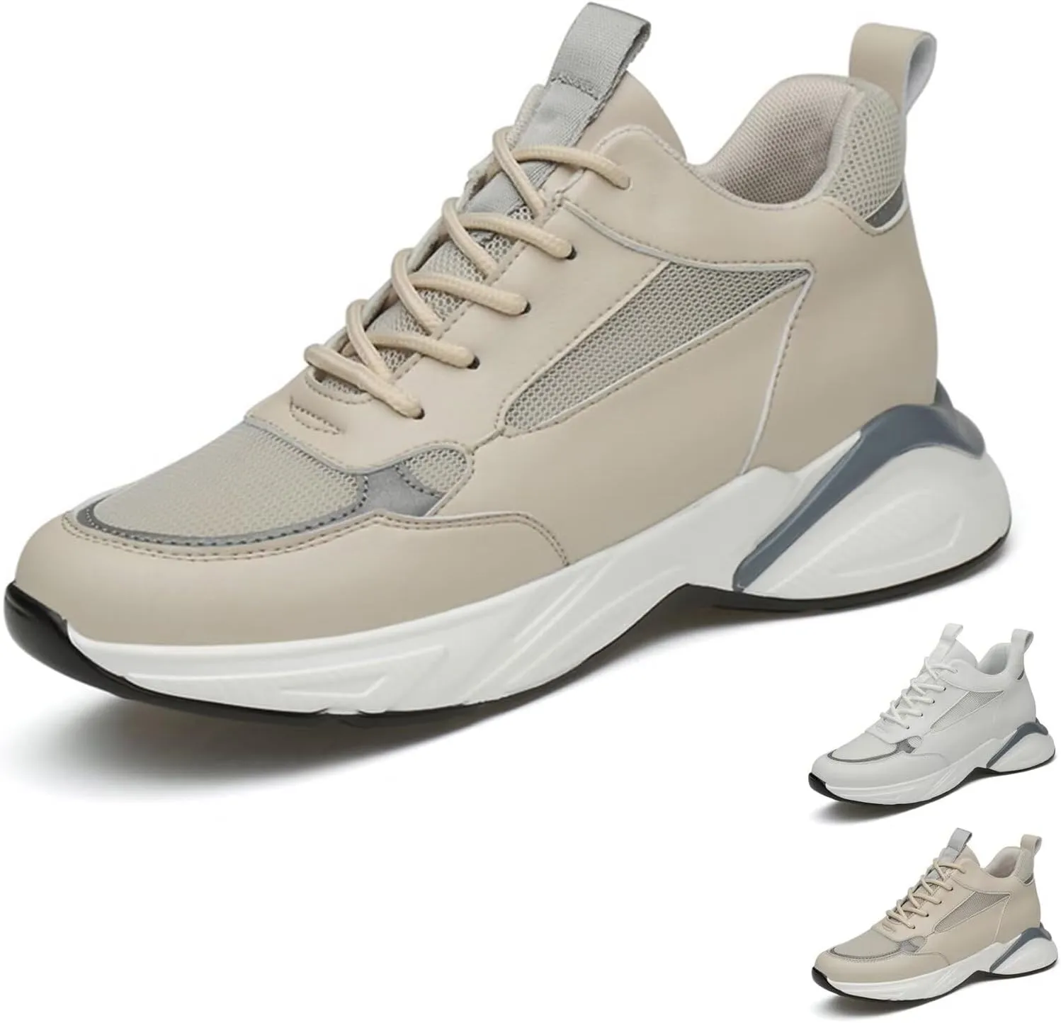 Invisible Height Increasing Elevator Shoes for Men 2.36" Height-Boosting Fashion Outdoors Running Sports Shoes Breathable Lace up Walking Shoes Driving Casual Sneakers
