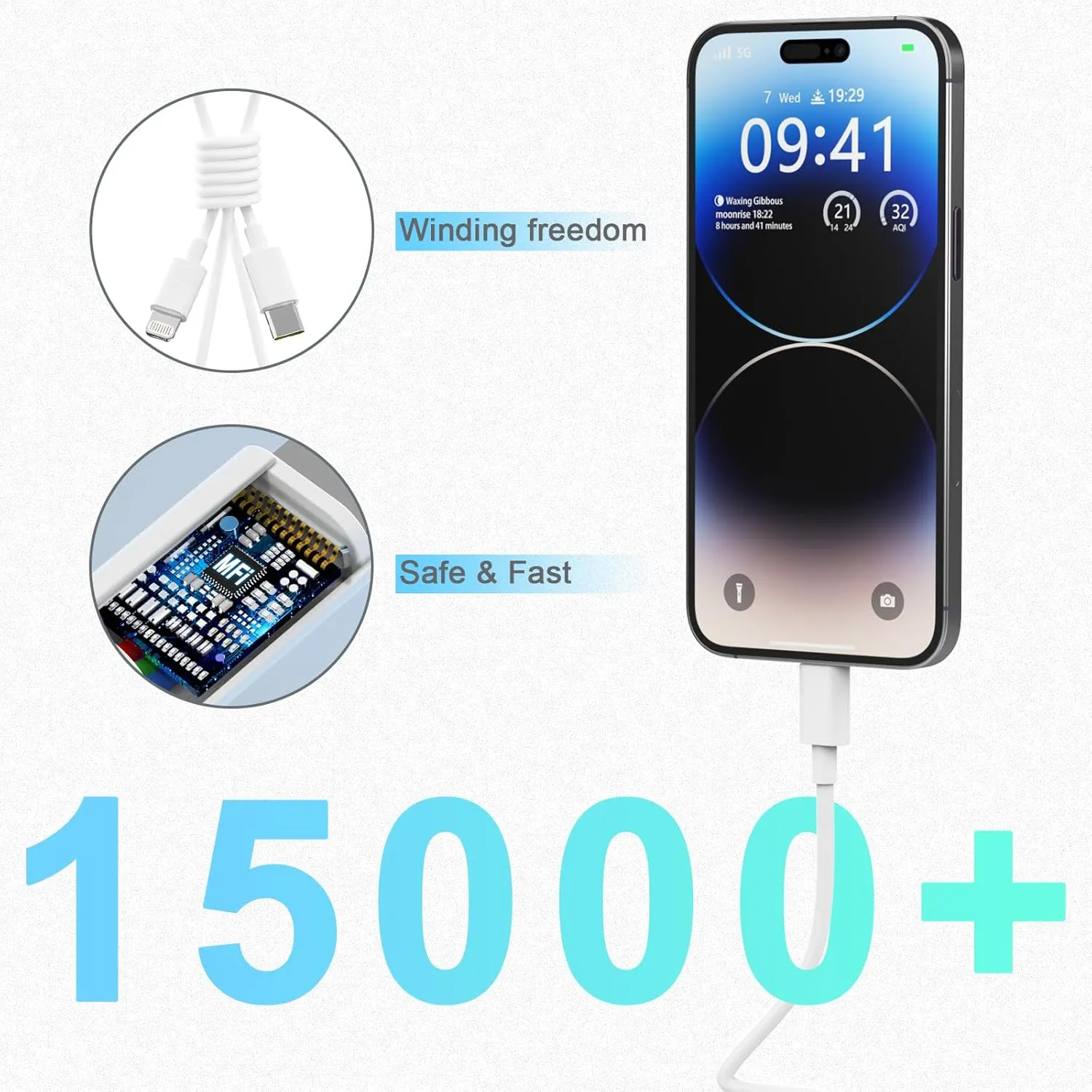 iPhone Charger Fast Charging, 2 Pack 20W USB C Wall Charger Block with MFi Certified 6/10FT Type C to Lightning Cables for iPhone 14 13 12 11 Pro Max XR XS X, iPad,AirPods Pro (Transparent White)