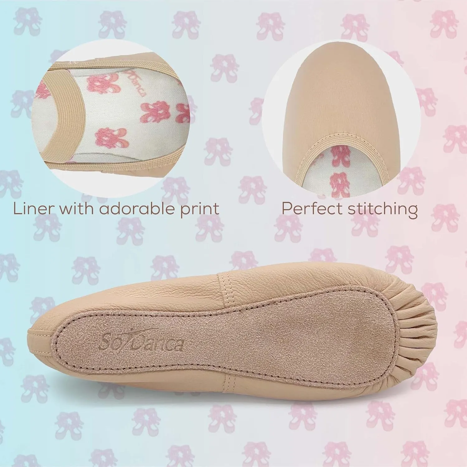 Kids Leather Ballet Shoes, Elastic Casing, Full Sole Slipper, Bella - SD69s
