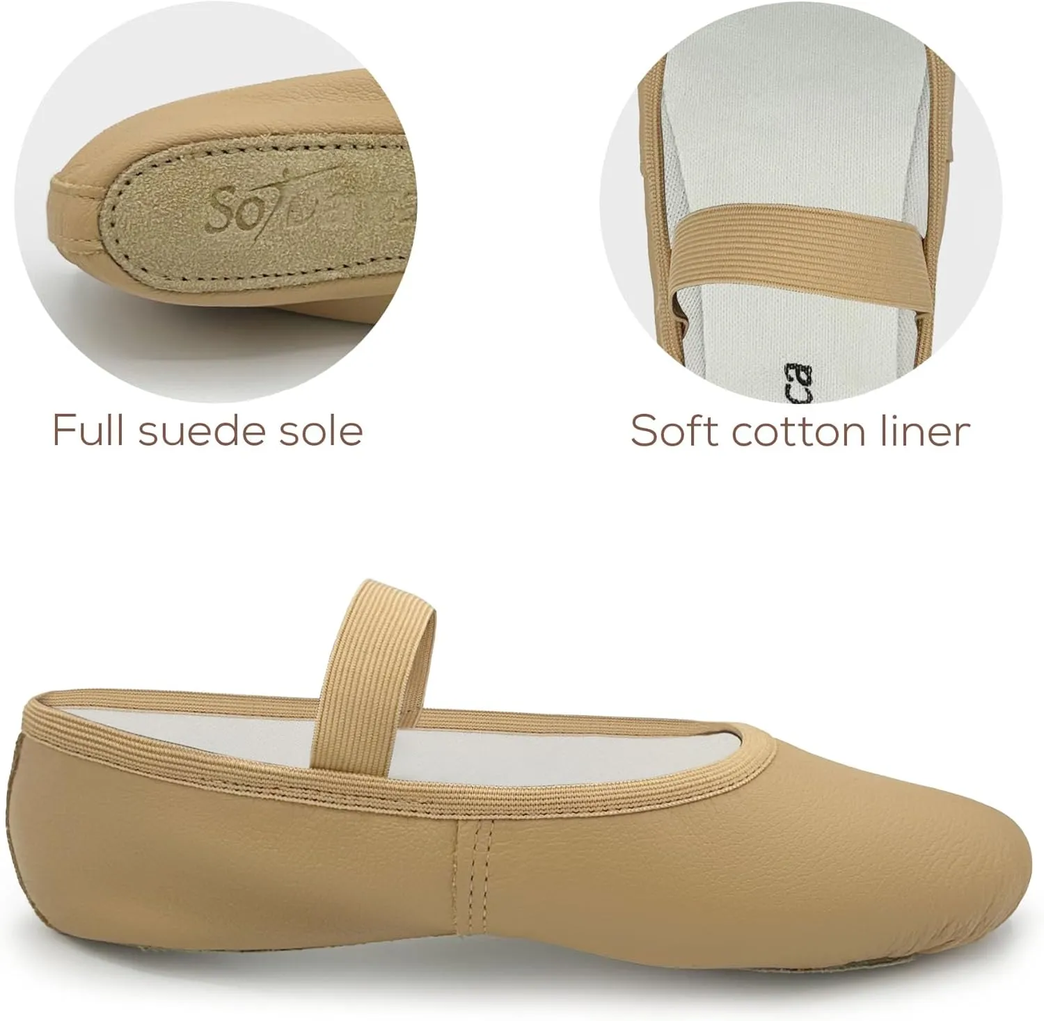 Kids Leather Ballet Shoes, Elastic Casing, Full Sole Slipper, Bella - SD69s