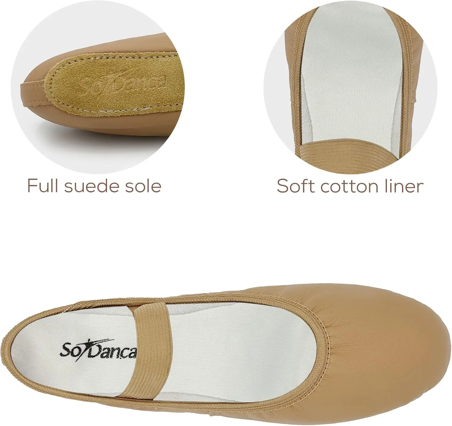 Kids Leather Ballet Shoes, Elastic Casing, Full Sole Slipper, Bella - SD69s