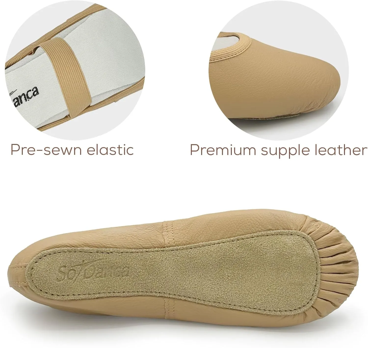 Kids Leather Ballet Shoes, Elastic Casing, Full Sole Slipper, Bella - SD69s