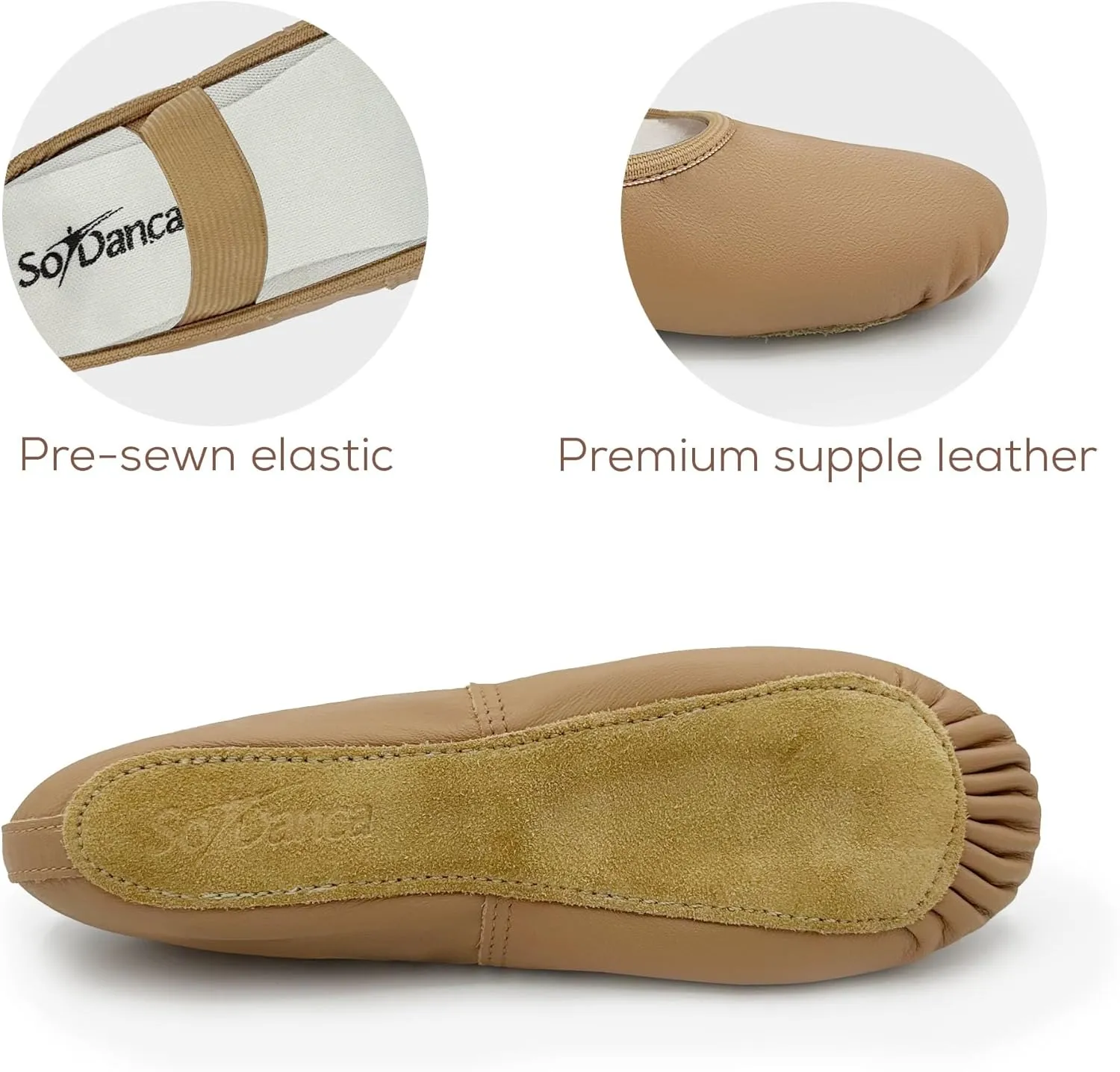 Kids Leather Ballet Shoes, Elastic Casing, Full Sole Slipper, Bella - SD69s