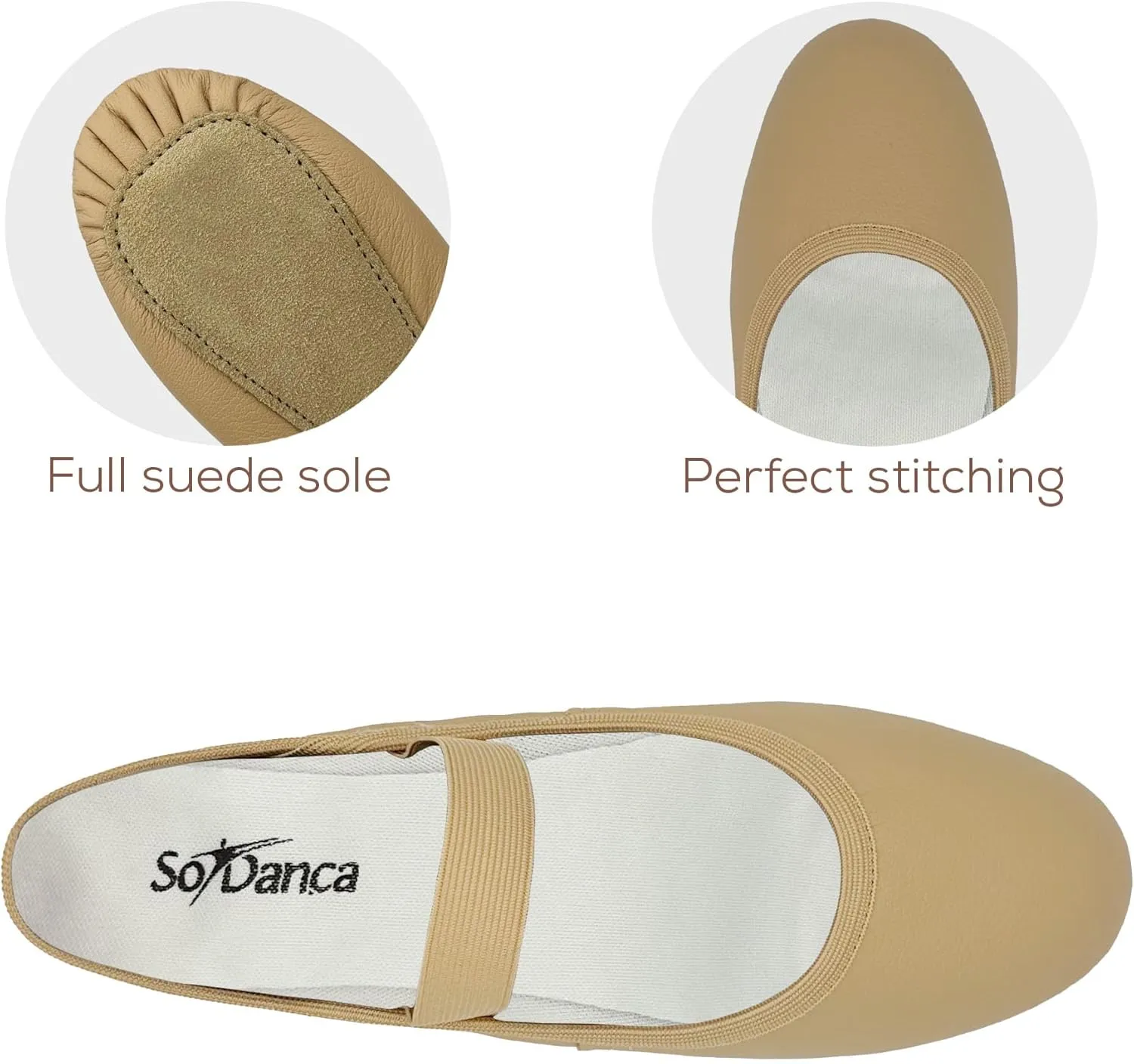 Kids Leather Ballet Shoes, Elastic Casing, Full Sole Slipper, Bella - SD69s