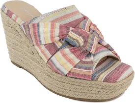 LONDON FOG Womens Heidi Espadrille Wedge Sandals with Knotty Bow Detail