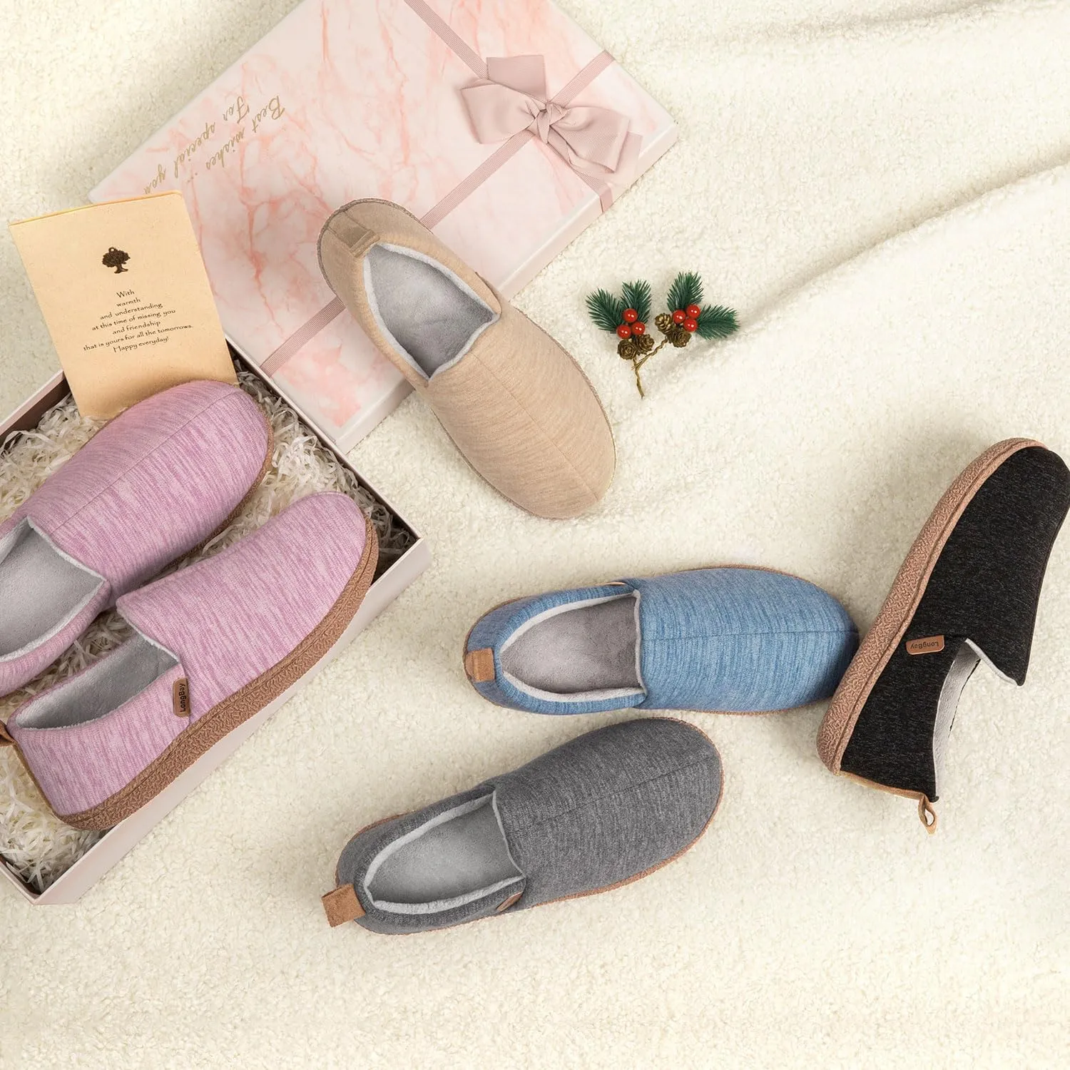 LongBay Women's Memory Foam House Shoes Cozy Brushed Jersey Slippers for Indoor Outdoor