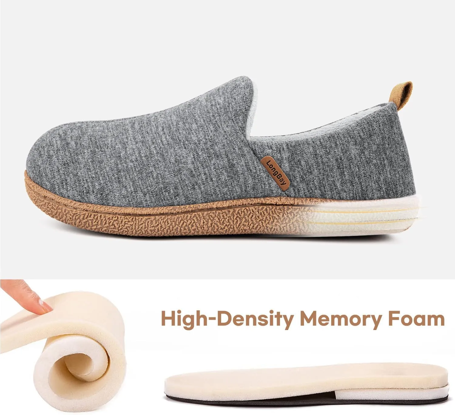 LongBay Women's Memory Foam House Shoes Cozy Brushed Jersey Slippers for Indoor Outdoor