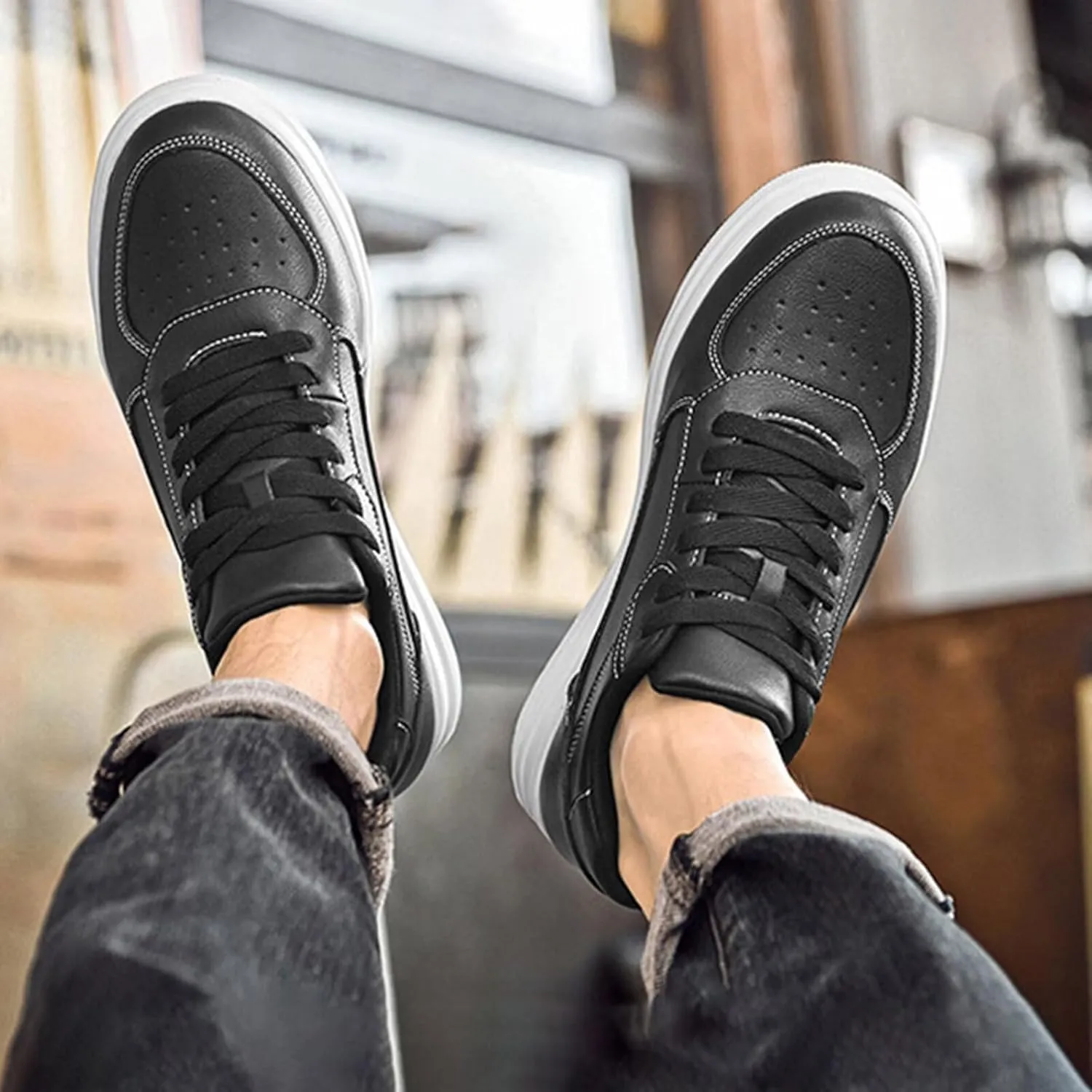 Men's Casual Sneakers Walking Shoes 2.36 Inches Taller Invisible Height Increasing Elevator Breathable Leather Lace up Dress Shoes