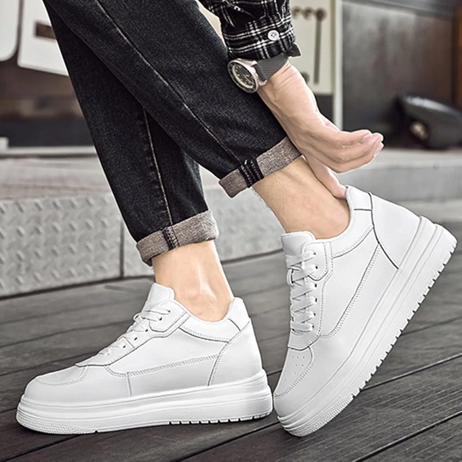 Men's Casual Sneakers Walking Shoes 2.36 Inches Taller Invisible Height Increasing Elevator Breathable Leather Lace up Dress Shoes