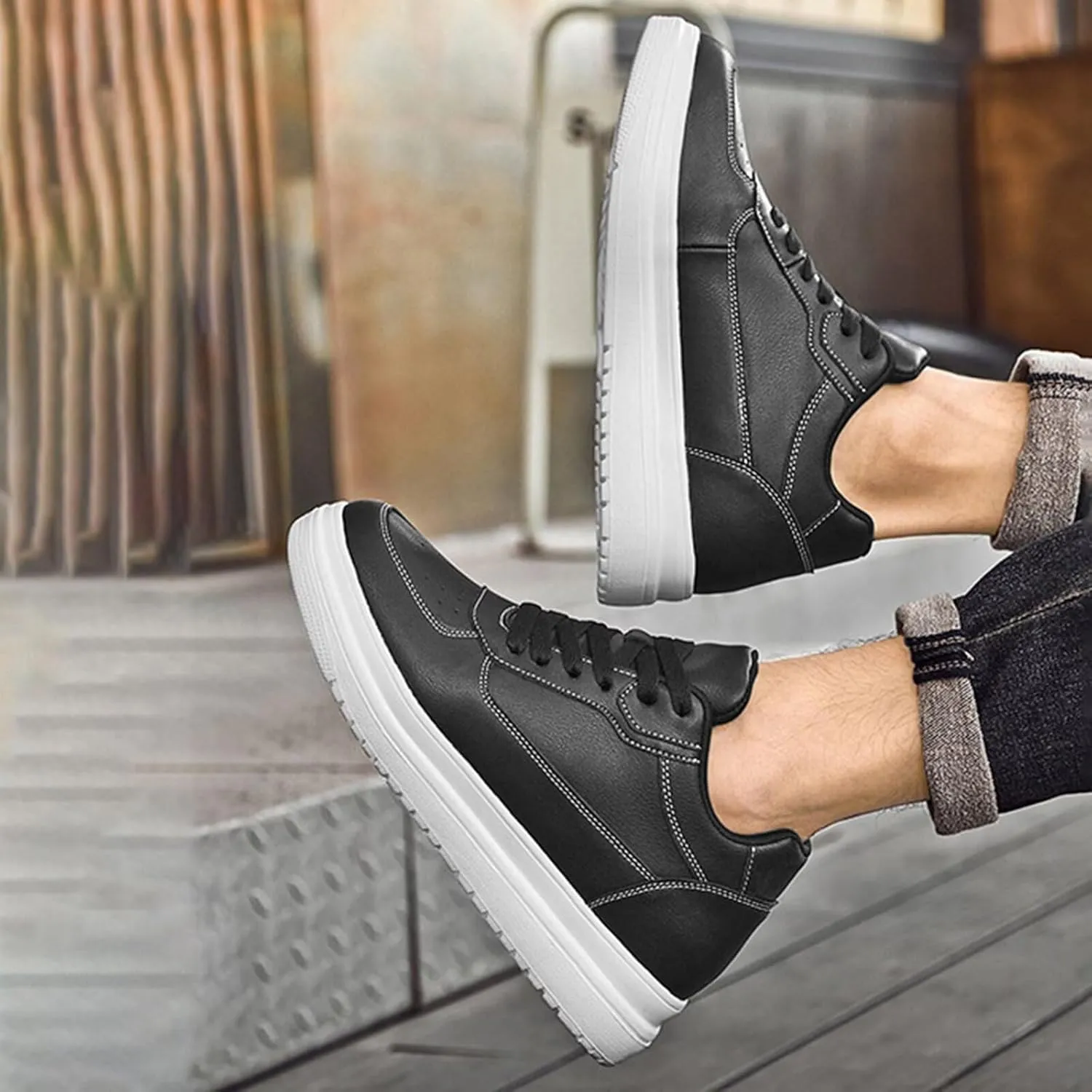 Men's Casual Sneakers Walking Shoes 2.36 Inches Taller Invisible Height Increasing Elevator Breathable Leather Lace up Dress Shoes