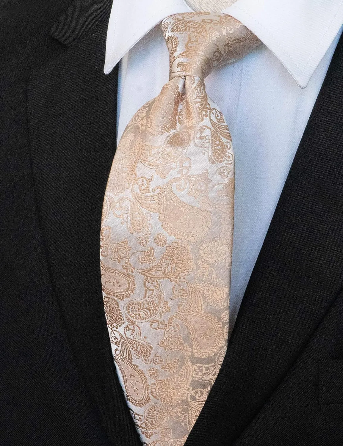Mens Solid Color Paisley Necktie and Pocket Square with Tie Clip Sets