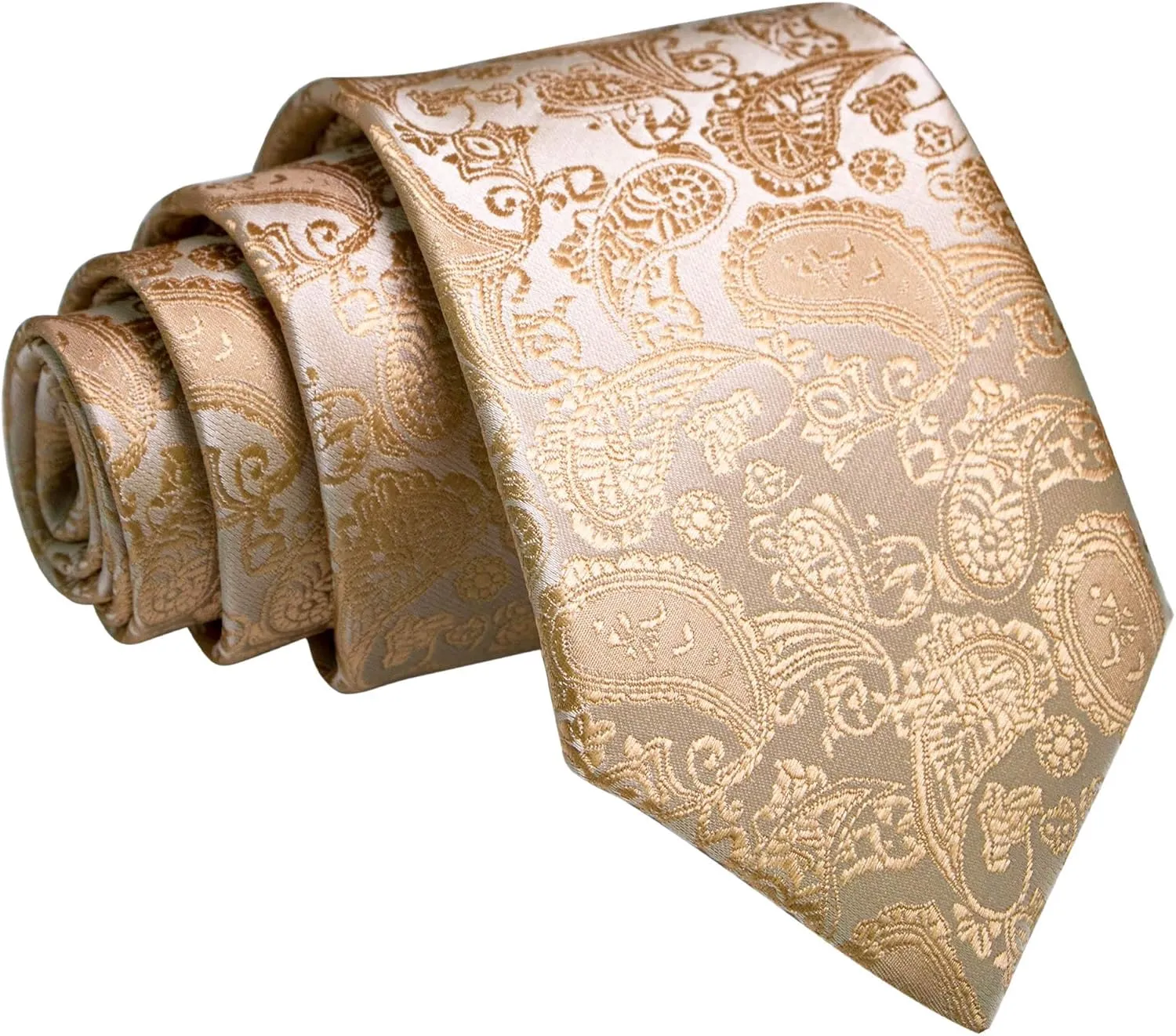 Mens Solid Color Paisley Necktie and Pocket Square with Tie Clip Sets