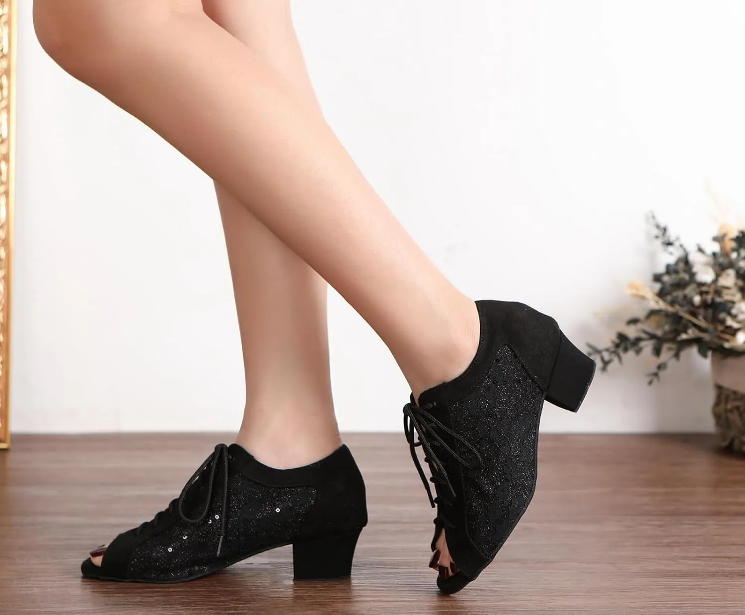 Minishion Womens Low Heel Dancing Shoes Mesh Comfortable Practice Dance Shoes L504
