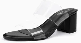MUSSHOE Clear Sandals for Women,Two Clear Strap Women Heels Sandals,Open Toe Low Block Chunky Dress Sandals Pumps Shoes
