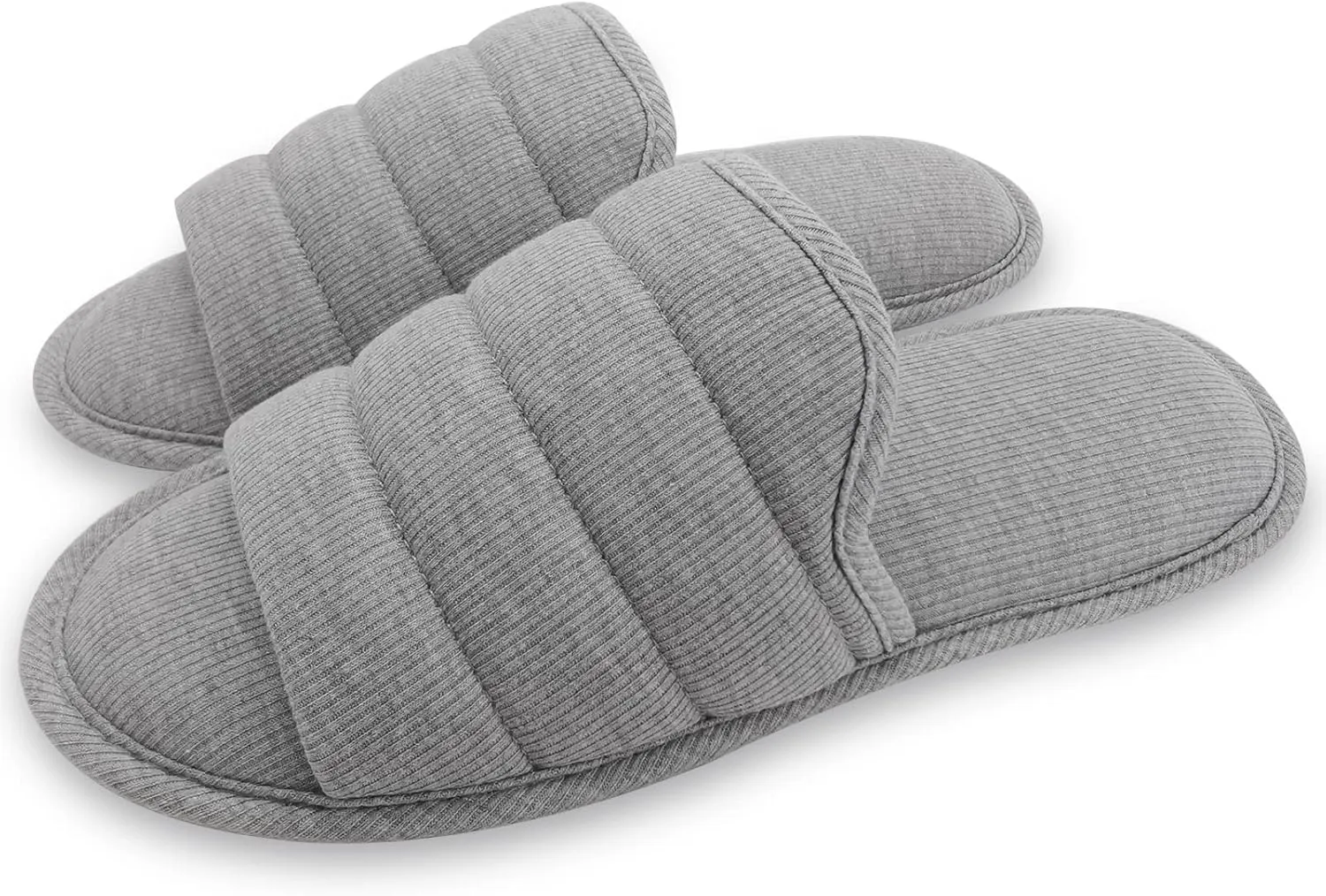ofoot Mens Cotton Open Toe House Flat Slippers,Male Breathable Summer Indoor Slides, Memory Foam Anti Slip Sole