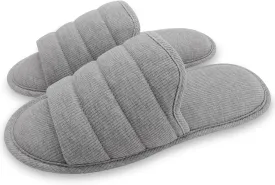 ofoot Mens Cotton Open Toe House Flat Slippers,Male Breathable Summer Indoor Slides, Memory Foam Anti Slip Sole