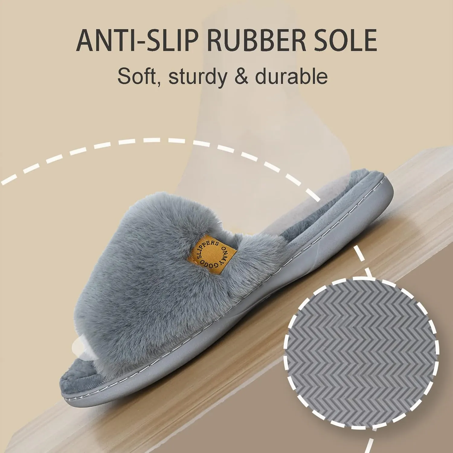 Onmygogo Indoor Slippers for Women Open Toe with Memory Foam, Soft Faux Fur Nonslip House Slippers