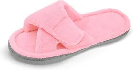 Panda Bros Women's Adjustable Slippers, Diabetic Slippers for Women Memory Foam, Open Toe Swollen Feet Slippers Bedroom House Indoor Outdoor Shoes with Rubber Sole