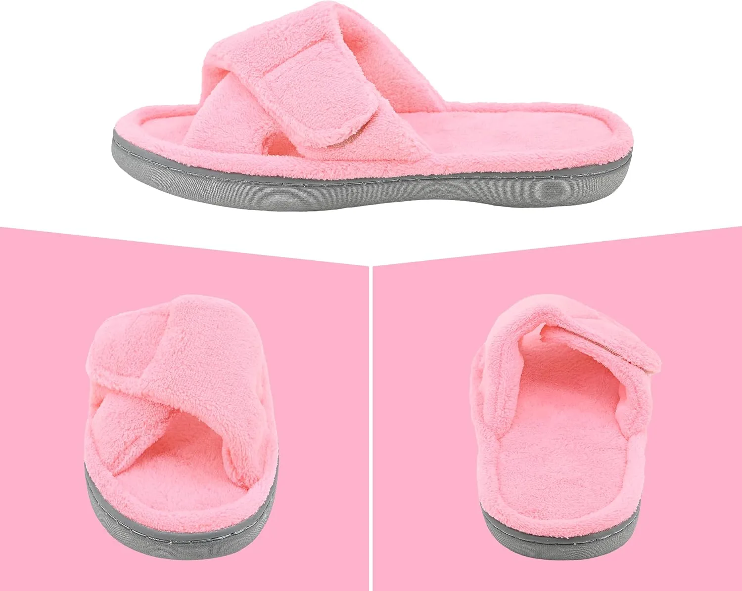 Panda Bros Women's Adjustable Slippers, Diabetic Slippers for Women Memory Foam, Open Toe Swollen Feet Slippers Bedroom House Indoor Outdoor Shoes with Rubber Sole