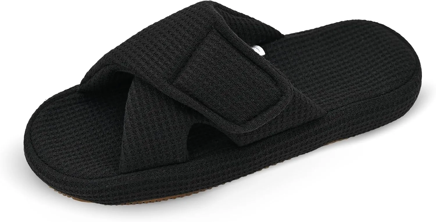 Panda Bros Women's Adjustable Slippers, Diabetic Slippers for Women Memory Foam, Open Toe Swollen Feet Slippers Bedroom House Indoor Outdoor Shoes with Rubber Sole