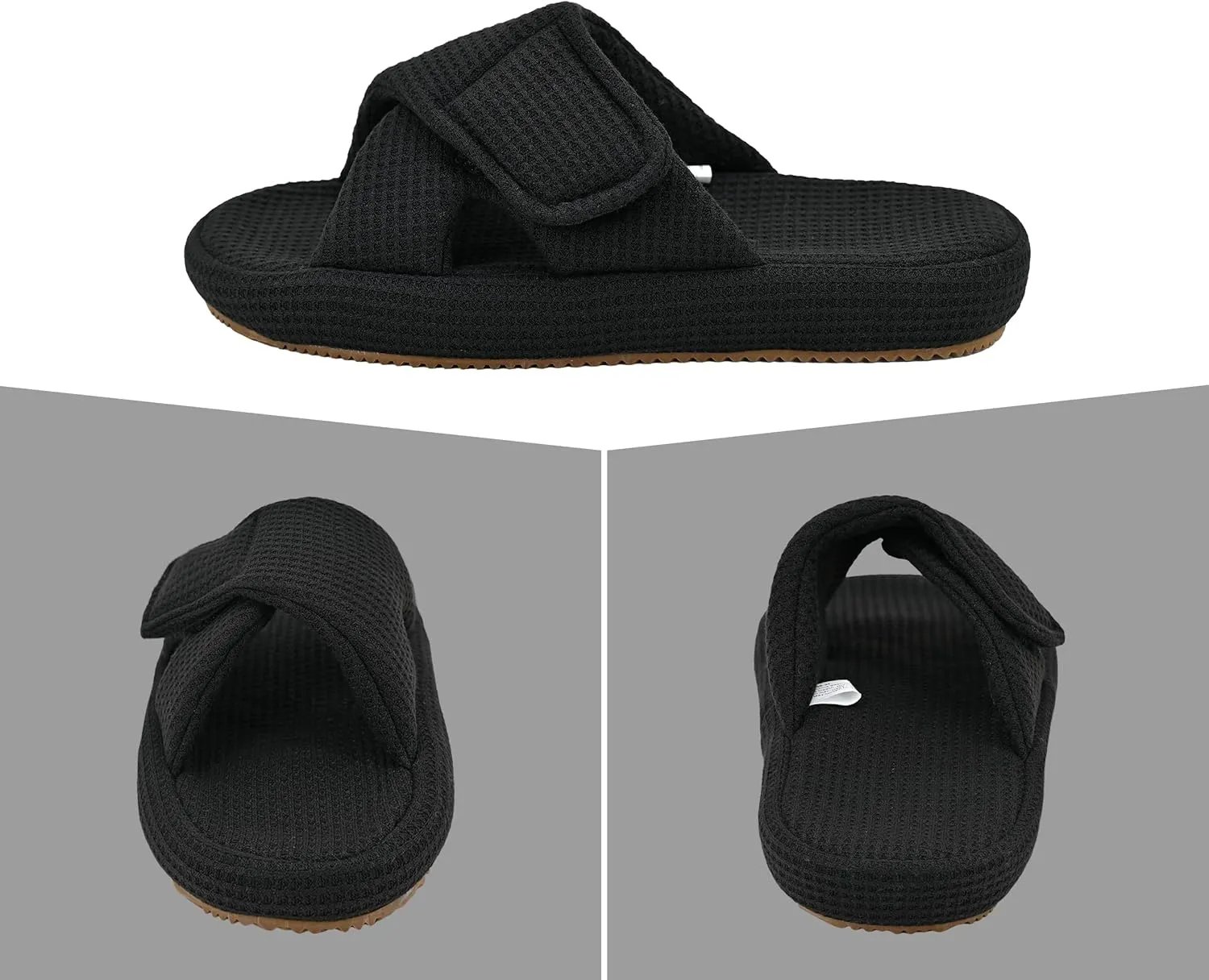 Panda Bros Women's Adjustable Slippers, Diabetic Slippers for Women Memory Foam, Open Toe Swollen Feet Slippers Bedroom House Indoor Outdoor Shoes with Rubber Sole