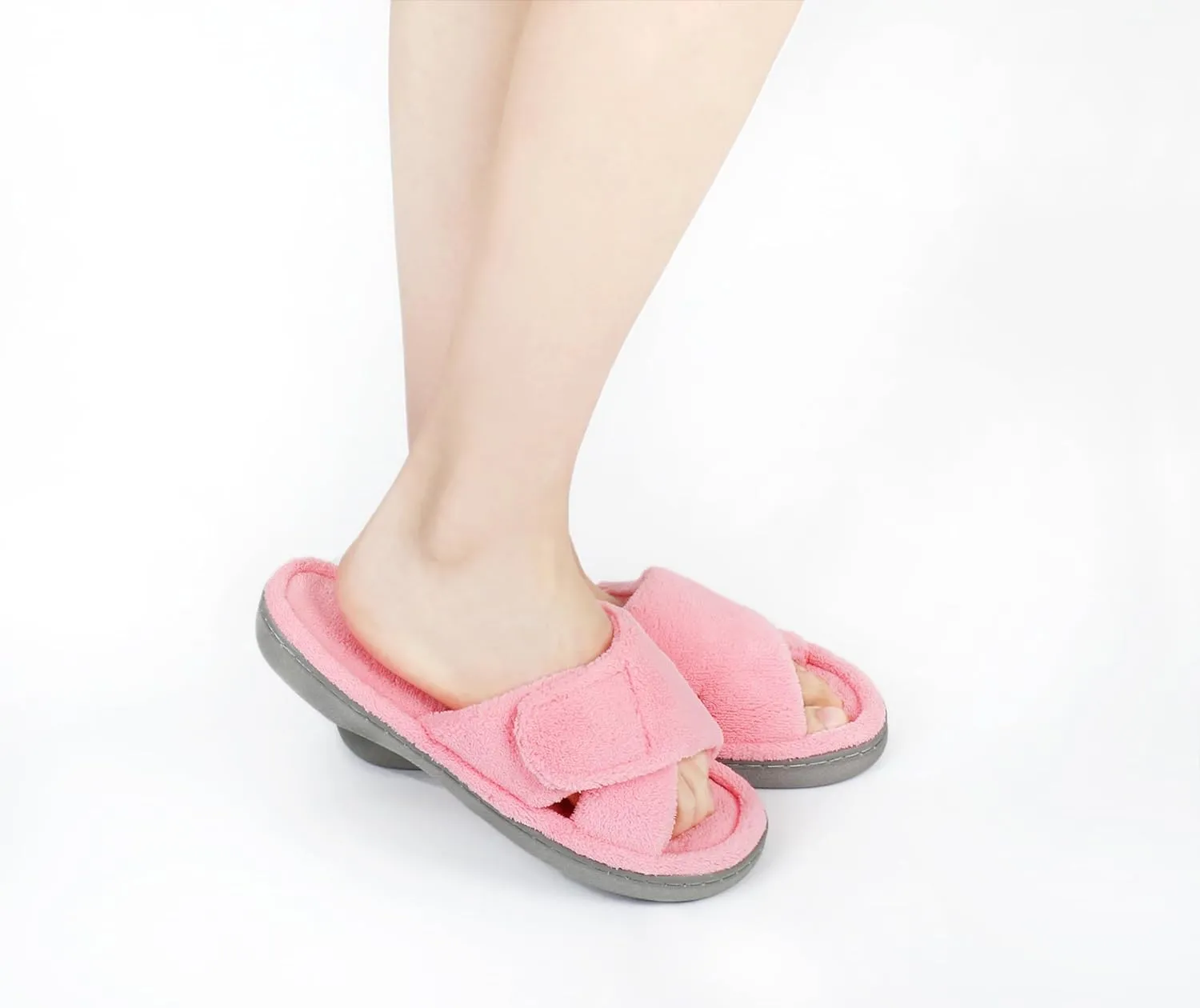 Panda Bros Women's Adjustable Slippers, Diabetic Slippers for Women Memory Foam, Open Toe Swollen Feet Slippers Bedroom House Indoor Outdoor Shoes with Rubber Sole