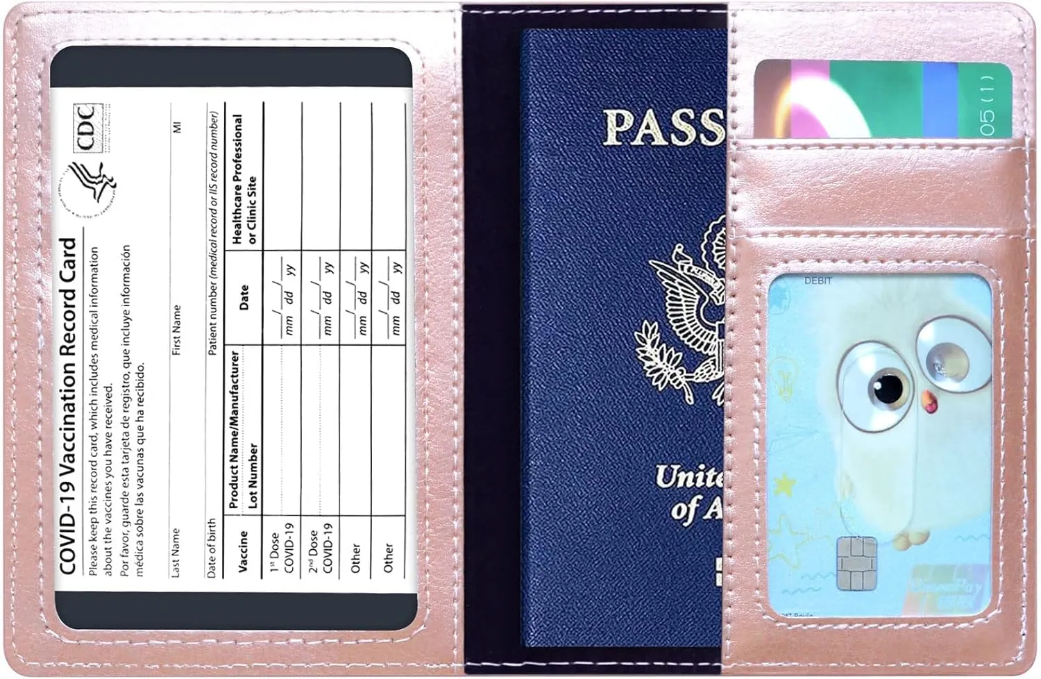 Passport Holder Cover Wallet Case RFID Blocking Leather Card Slot Travel Accessories Documents Organizer Protector for Women Men, Rose Gold