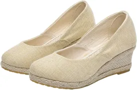 Platform Espadrilles for Women Dressy Closed Toe Slingback Pointed Toe Comfortable Wedge Pumps Shoes Slip On Wedge Sandals Mid Low Heel Canvas Walking Shoes