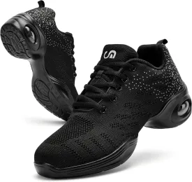PPQ Women's Jazz Shoes Lace-up Sneakers Modern Dance Shoes Air Cushion Platform Walking Dance Shoes