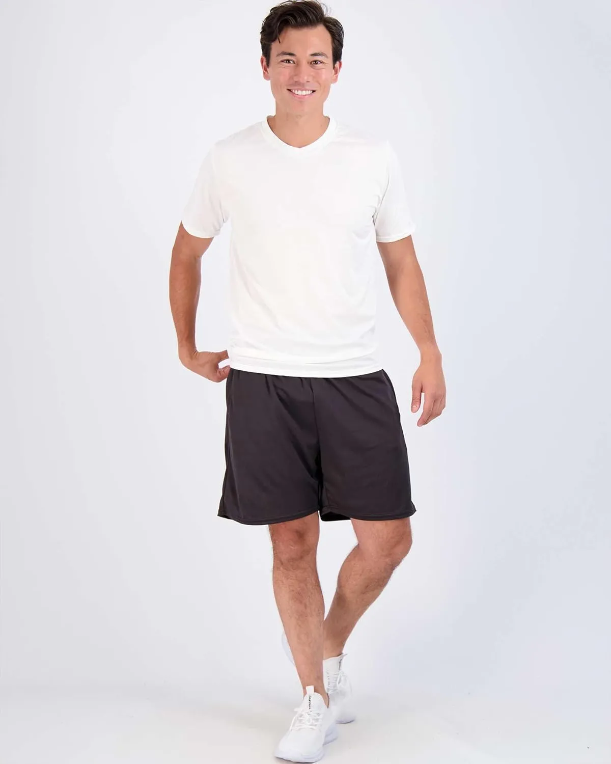 Real Essentials 5 Pack: Men??s V-Neck Dry-Fit Moisture Wicking Active Athletic Tech Performance T-Shirt