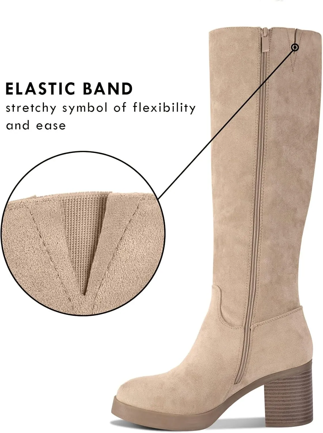 Shoe'N Tale Platform Knee High Boots for Women Block Chunky Heel Round Toe Side Zipper Tall Boots