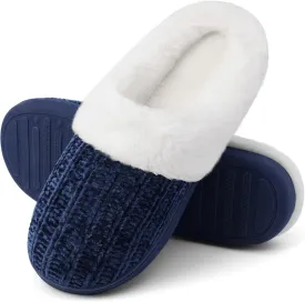 shoeslocker Women's Memory Foam Fuzzy Slippers Knit house shoe for Women Comfy Wool-Like Lined Slippers Indoor Outdoor