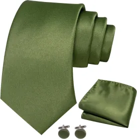Solid Color Tie and Pocket Square with Cufflinks Set for Men