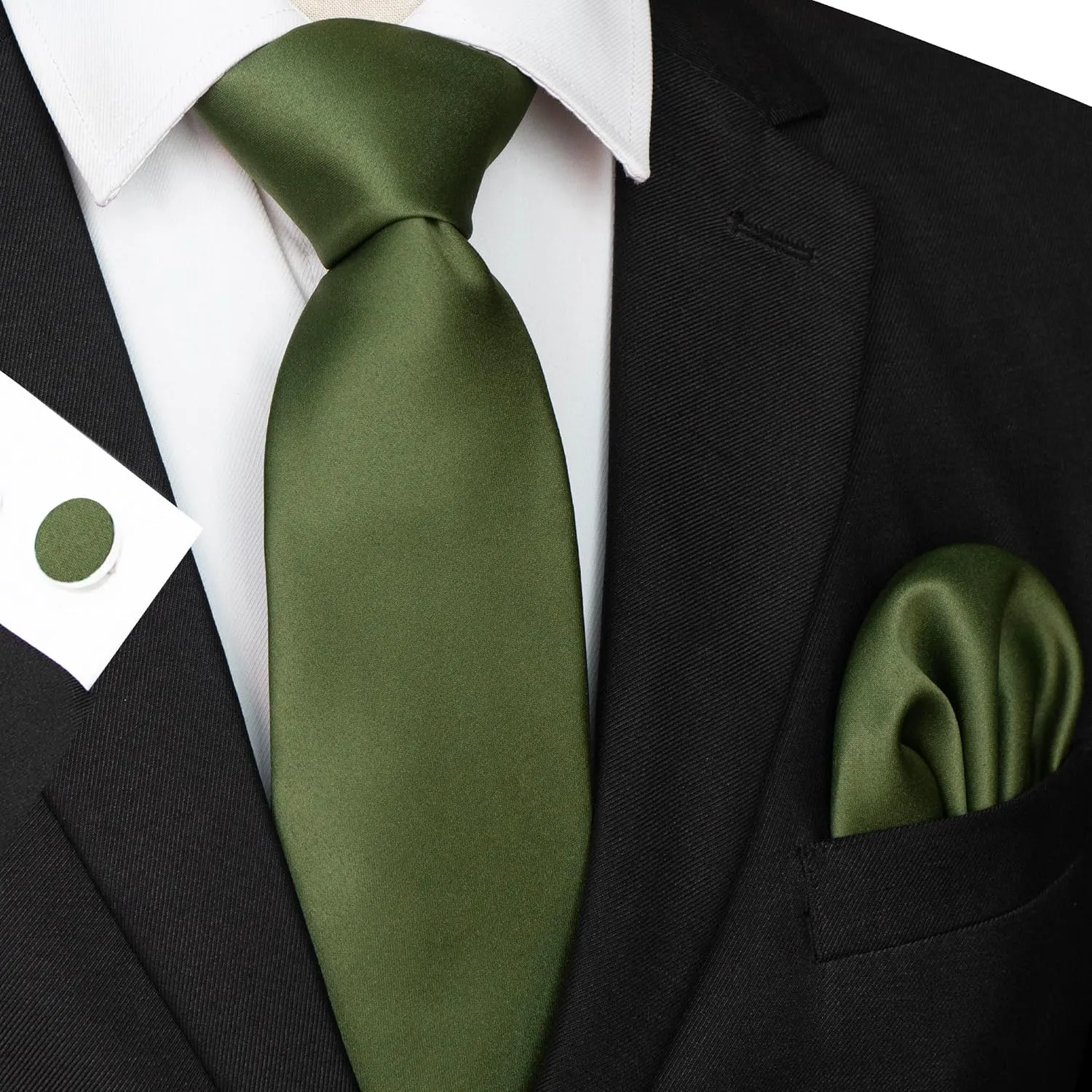 Solid Color Tie and Pocket Square with Cufflinks Set for Men