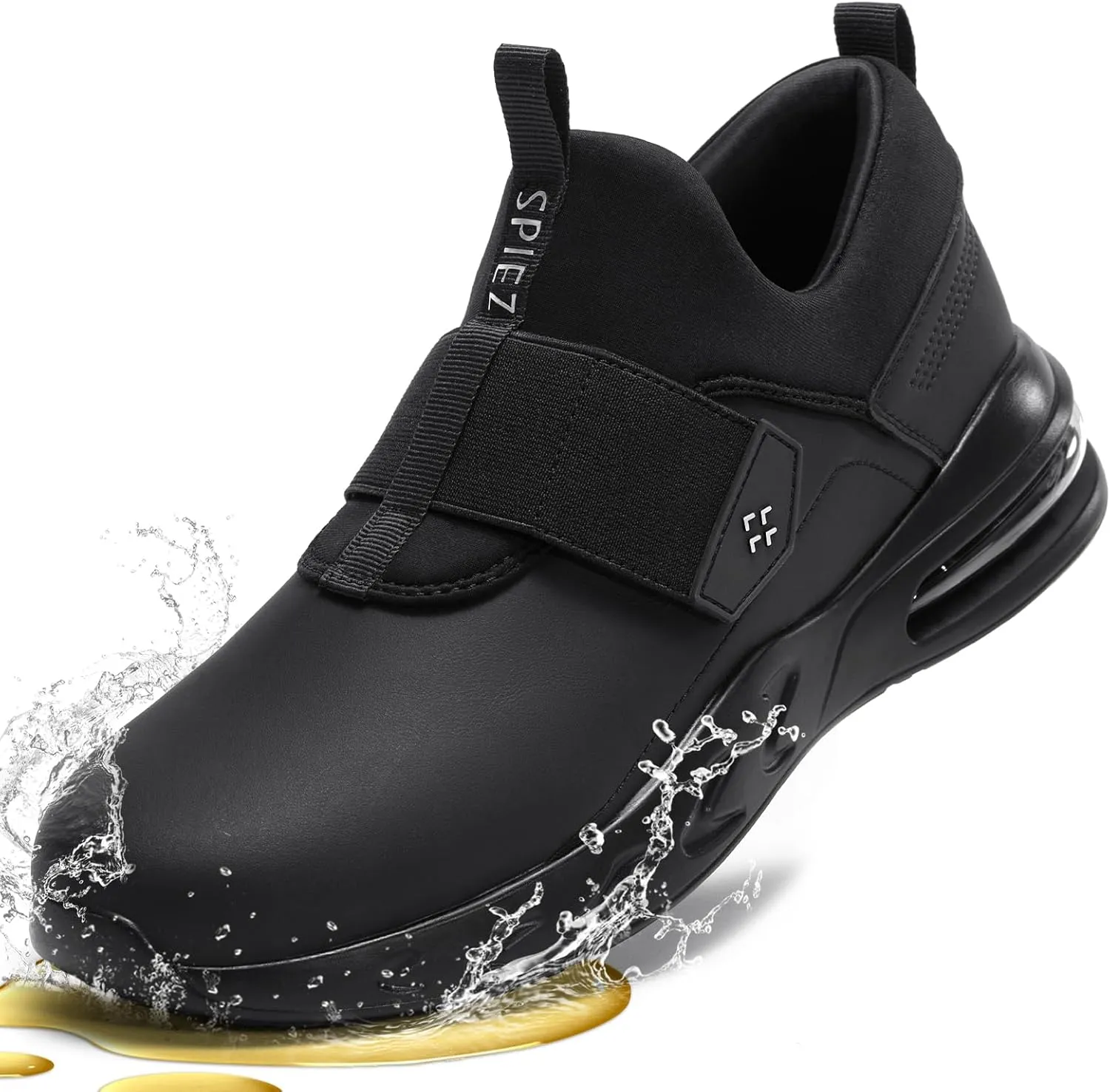 SPlEZ Waterproof Work Shoes for Men Women, Non-Slip, Oil-Resistant Slip-On Chef Sneakers for Kitchen Food Service, Black (4.5-13.5)