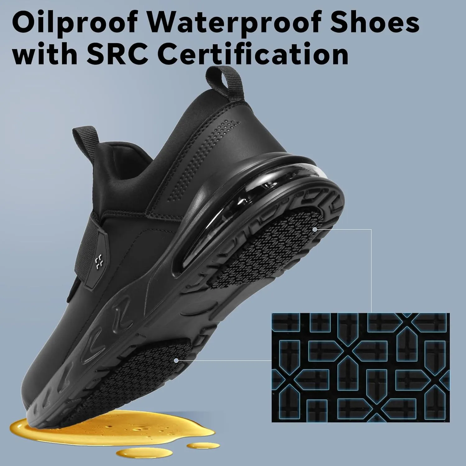 SPlEZ Waterproof Work Shoes for Men Women, Non-Slip, Oil-Resistant Slip-On Chef Sneakers for Kitchen Food Service, Black (4.5-13.5)